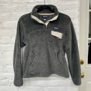 Patagonia Re-Tool Snap-T Fleece Pullover, Gray and Cream